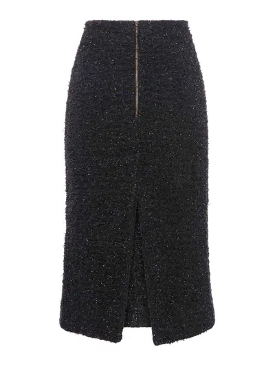 Balenciaga Cotton Tweed Knitted Midi Skirt In Negro