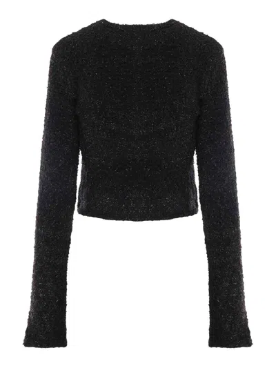 Balenciaga Crop Bouclé Cardigan In Negro