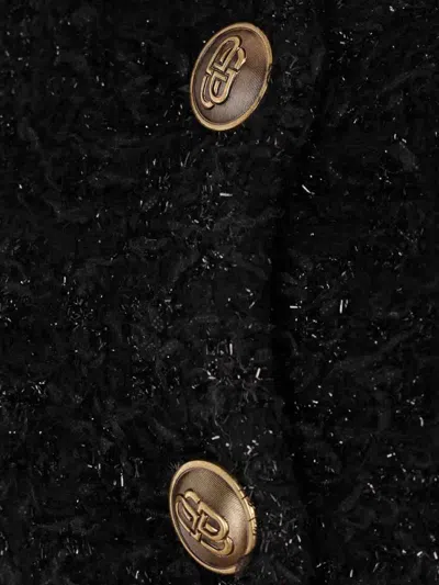 Balenciaga Crop Bouclé Cardigan In Negro