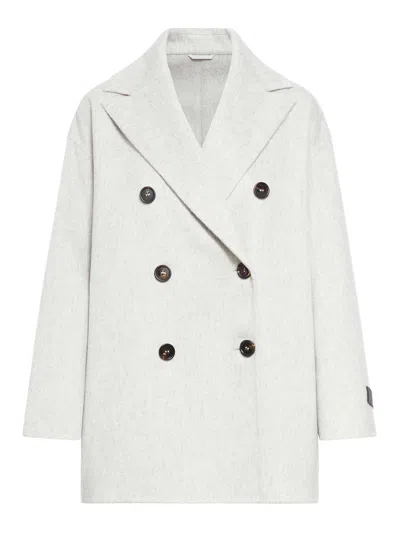 Brunello Cucinelli Monili Bead-embellished Peacoat In Gris Claro