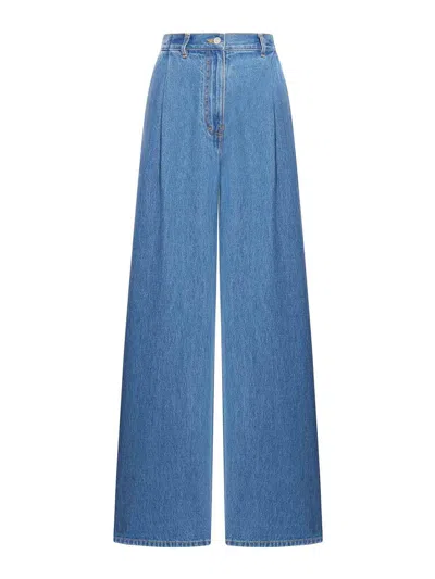 Givenchy High Waist Wide-leg Denim Trousers With Front Pleats In Blue