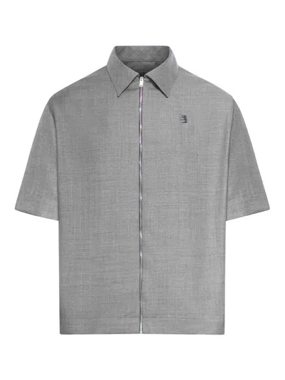 Givenchy From The Parade Wool Zip-up Shirt With 4g Detail In Negro