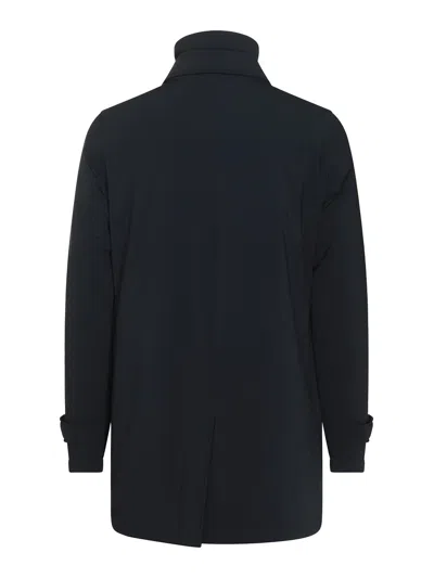 Herno Medium-length Structured Coat With Button-up Front In Black