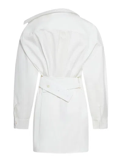 Jacquemus White Asymmetrical Cotton Mini Chemisier Dress In Blanco