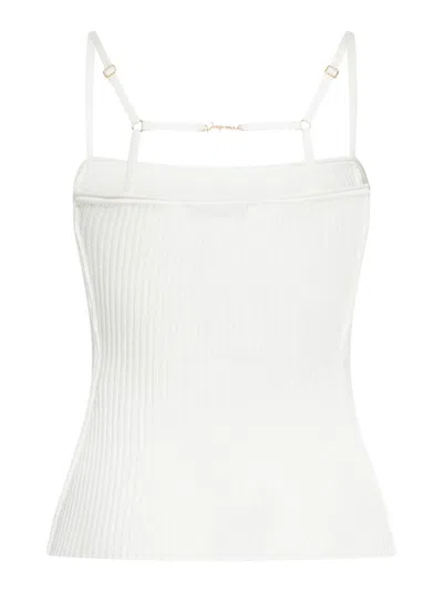 Jacquemus Sierra Ribbed Knit Sleeveless Top In Blanco