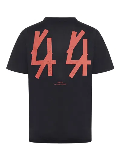 44 Label Group Black T-shirt With Print On The Front And Maxi Logo On The Back In Negro