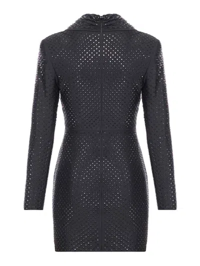 Self-portrait Miniabito In Jersey Nero Con Strass In Negro