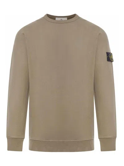 Stone Island Compass Patch Rib Virgin Wool Crewneck Sweater In Marrón Claro
