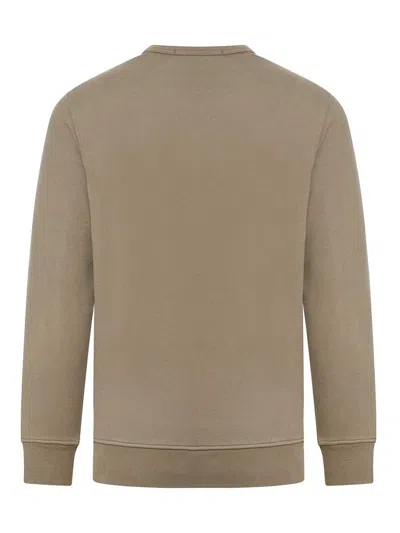 Stone Island Compass Patch Rib Virgin Wool Crewneck Sweater In Marrón Claro