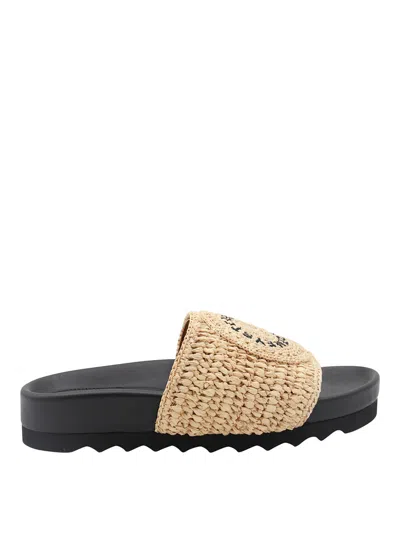 Stella Mccartney Raffia Woven Strap Flat Sole Slippers In Beis
