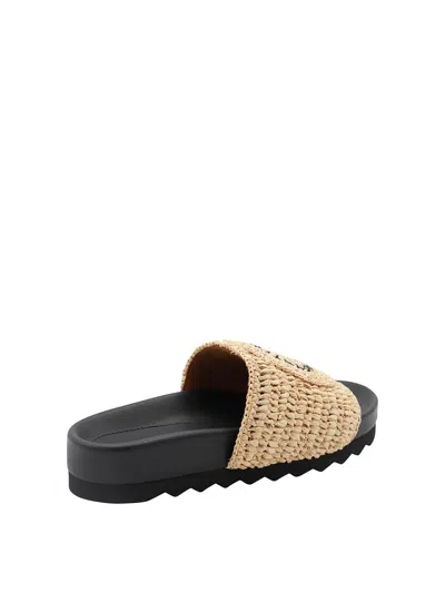 Stella Mccartney Raffia Woven Strap Flat Sole Slippers In Beis