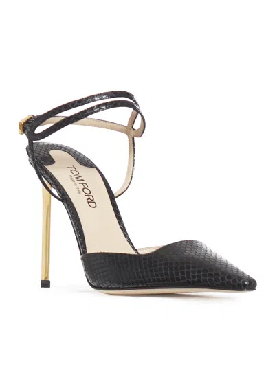 Tom Ford Glossy Stamped Python Slingback In Negro