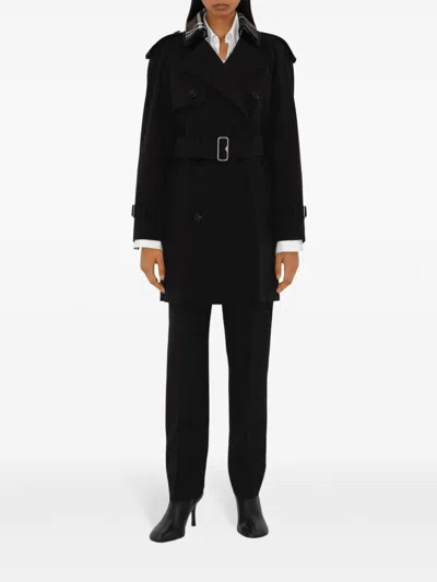 Burberry Trench Coat With Belted Waist And Plaid Collar