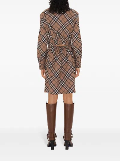 Burberry Waist Belted Shirt Dress With Checked Pattern