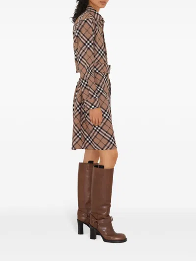 Burberry Waist Belted Shirt Dress With Checked Pattern