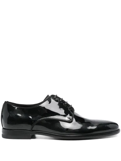 Dolce & Gabbana Black Leather Raffaello Lace-up Shoes In Black