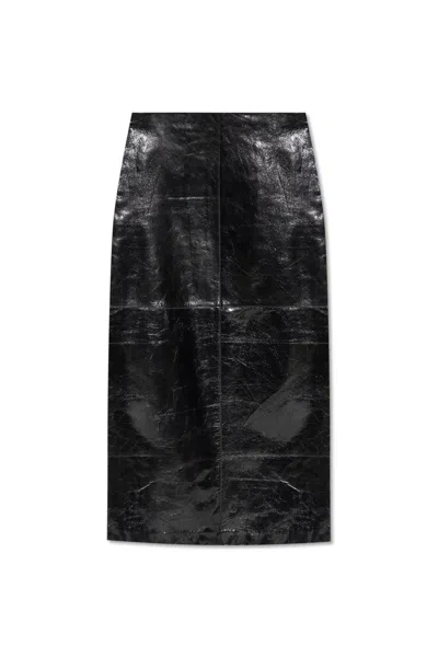 Shop Sportmax Leather Midi Skirt In Black