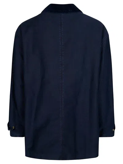 Marni Single-breasted Coat With Corduroy Collar And Relaxed Fit In Blue
