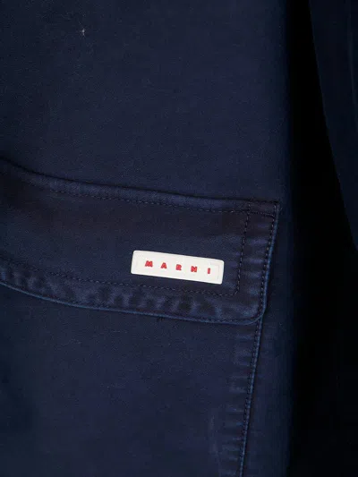 Marni Single-breasted Coat With Corduroy Collar And Relaxed Fit In Blue