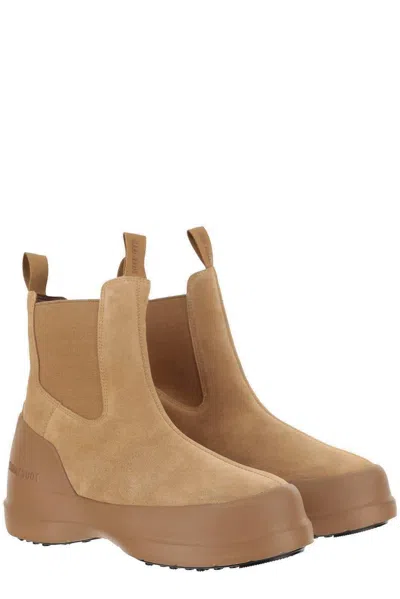 Shop Moon Boot Luna Logo-printed Slip-on Boots In Sand