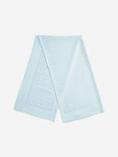 Shop Fendi Ff Silk And Wool Shawl In Clear Blue