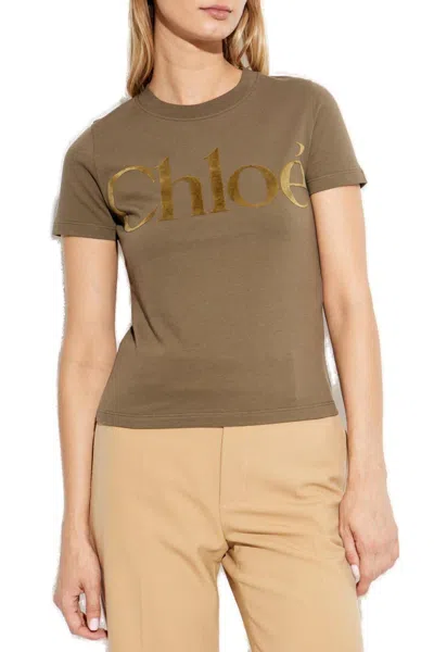 Chloé Logo Lettering T-shirt In Cedar Green