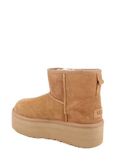 Ugg Camel Suede Classic Mini Platform Ankle Boots In Beige