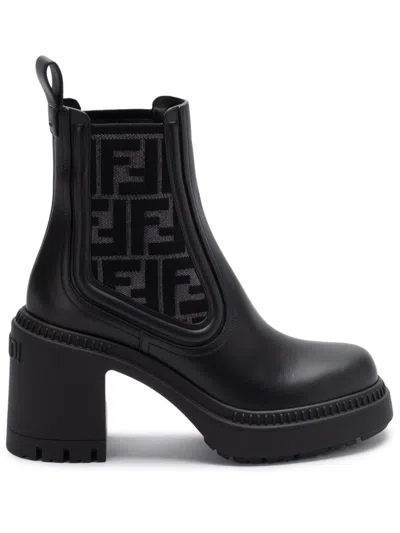 Fendi Women Domino Leather Boots In Black