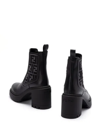 Fendi Women Domino Leather Boots In Black