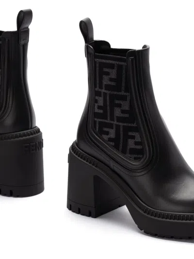 Fendi Women Domino Leather Boots In Black