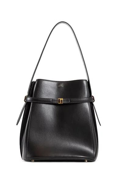 Totême Belted Leather Bucket Bag In Black