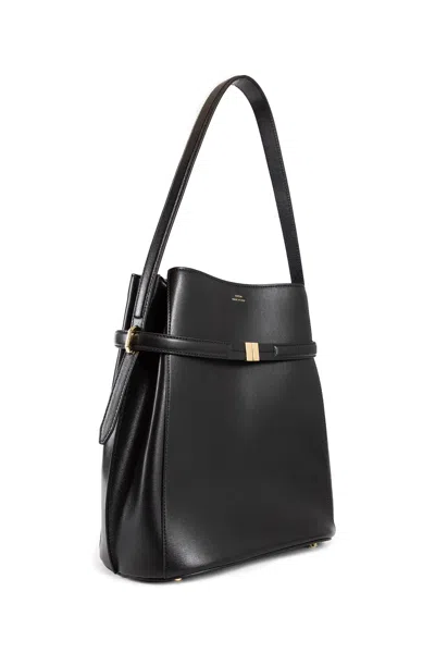 Totême Belted Leather Bucket Bag In Black
