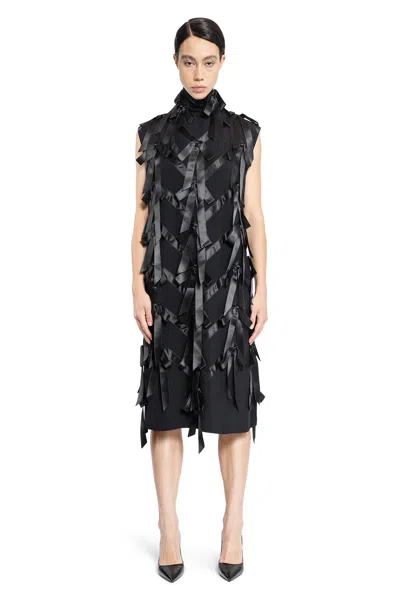 Prada Bow-detail Satin-trimmed Sablé Midi Dress In Black