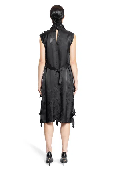 Prada Bow-detail Satin-trimmed Sablé Midi Dress In Black