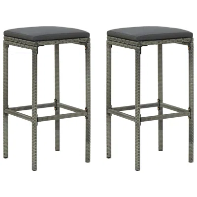 Vidaxl Bar Stools With Cushions 2 Pcs Gray Poly Rattan 3441