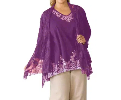 On The Plus Side London Lace Long Sleeve Jacket - Plus Size In Purple Lace In Multi