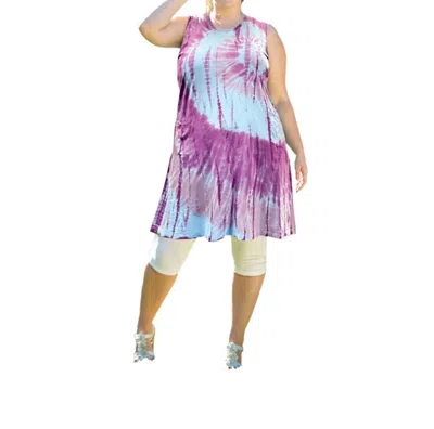 On The Plus Side Tie Dye Sleeveless Ana Tank Dress - Plus Size In Purple Tie Dye In Multi