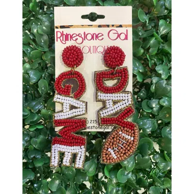 Sophia Collection Game Day Seed Bead Football Earrings In Burgundy/white In Multi