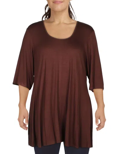 24seven Comfort Apparel Women's Elbow Sleeve Swing Tunic Top In Brown