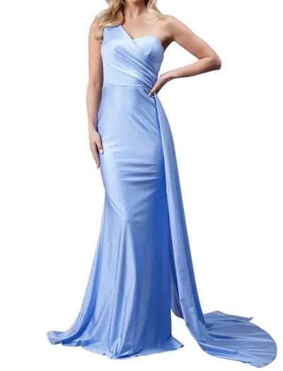 Amelia Couture Fitted One Shoulder Lycra Gown In Powderblue In Multi