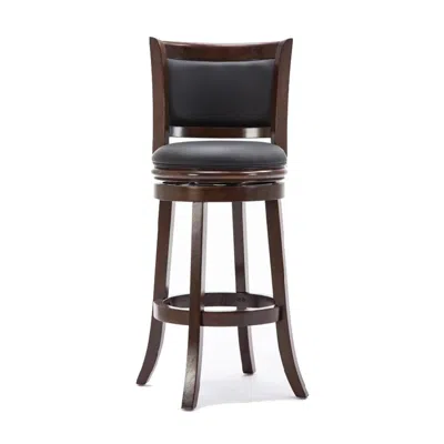Furnizzeme Round Wooden Swivel Barstool With Padded Seat And Back, Dark Brown