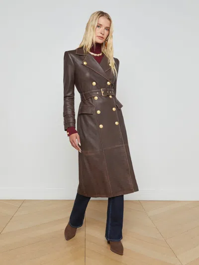 L'agence Celina Leather Trench Coat In Chocolate