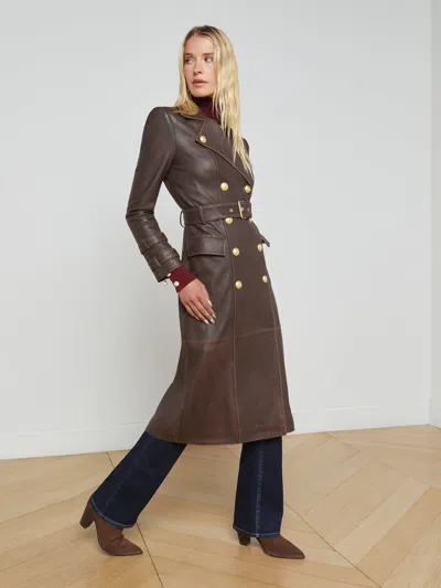 L'agence Celina Leather Trench Coat In Chocolate