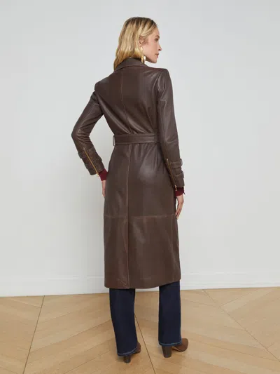 L'agence Celina Leather Trench Coat In Chocolate