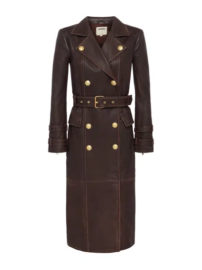 L'agence Celina Leather Trench Coat In Chocolate