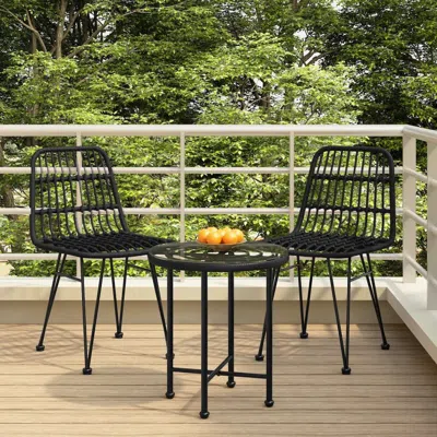 Vidaxl 3 Piece Patio Dining Set Black Poly Rattan