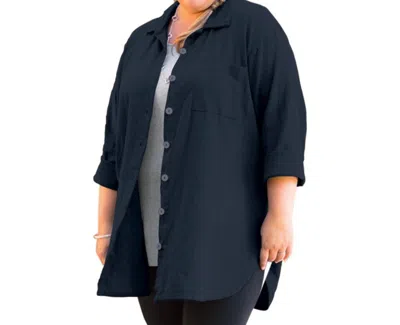 On The Plus Side Long Sleeve Collar Button Up Shirt - Plus Size In Marine Navy In Multi