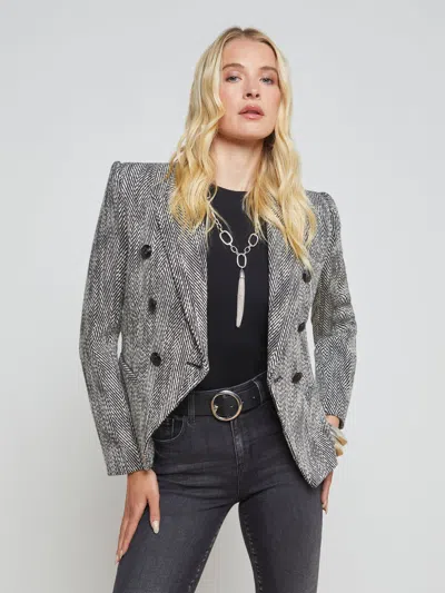 L Agence Marie Double Breasted Blazer Black/white Tweed In Black/white Tweed