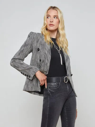 L Agence Marie Double Breasted Blazer Black/white Tweed In Black/white Tweed