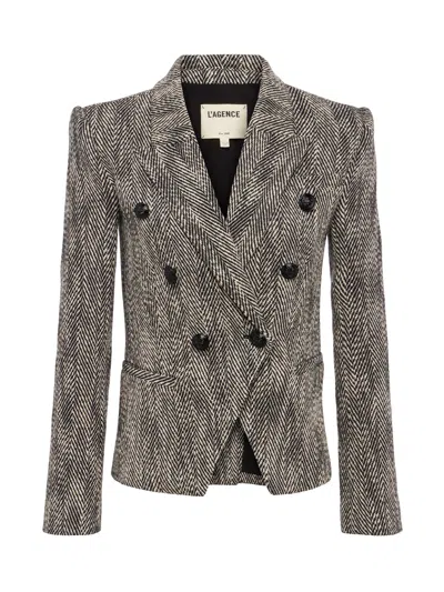 L Agence Marie Double Breasted Blazer Black/white Tweed In Black/white Tweed